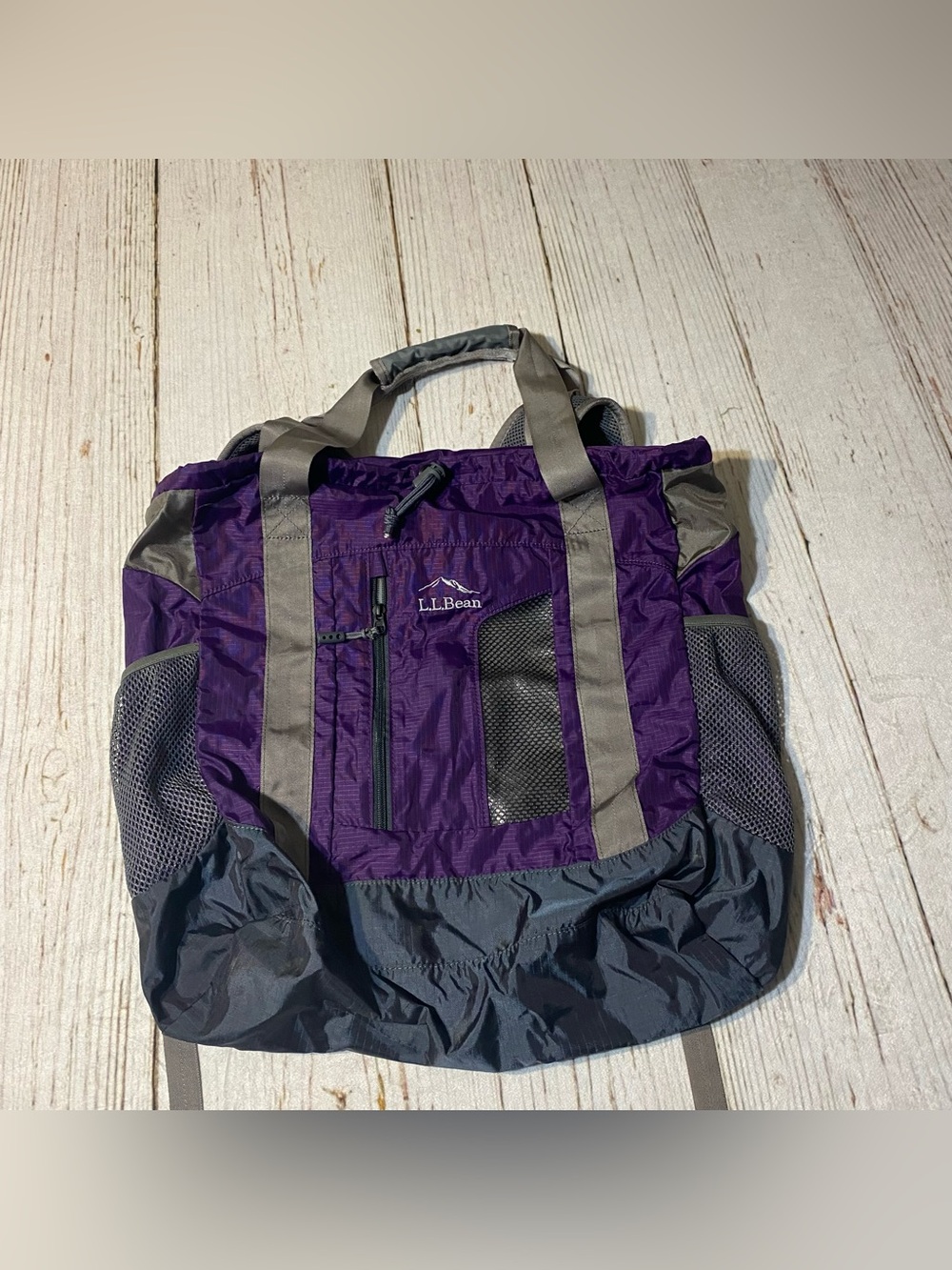 Vintage L.L.Bean Stowaway Tote Backpack 300138 Packable Nylon Y2K Purple - 23L